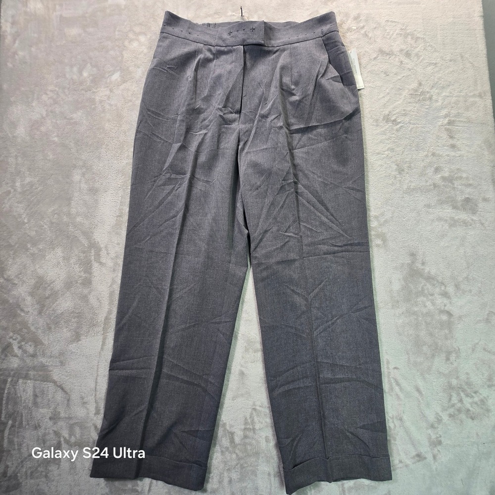 Larry Levine Woman Gray Stretch Pleated Cuffed Dress Pants 16W SP6S338HB